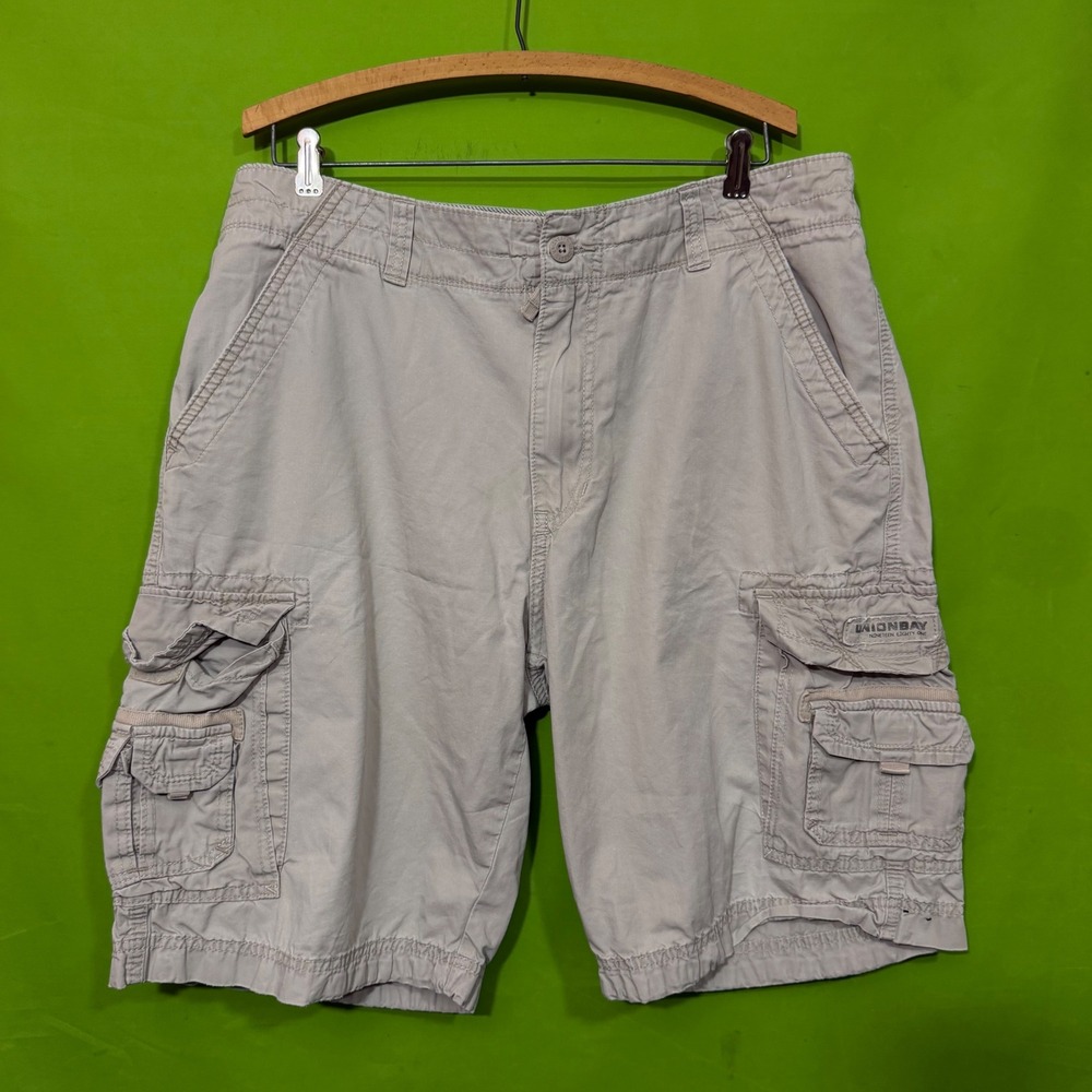Unionbay Mens Khaki Tan Cargo Shorts Size 36 Cotton Multi Pocket Utility Casual